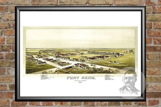 OLD MAP OF Fort Reno, OK from 1891 - Vintage Oklahoma Art, Historic ...