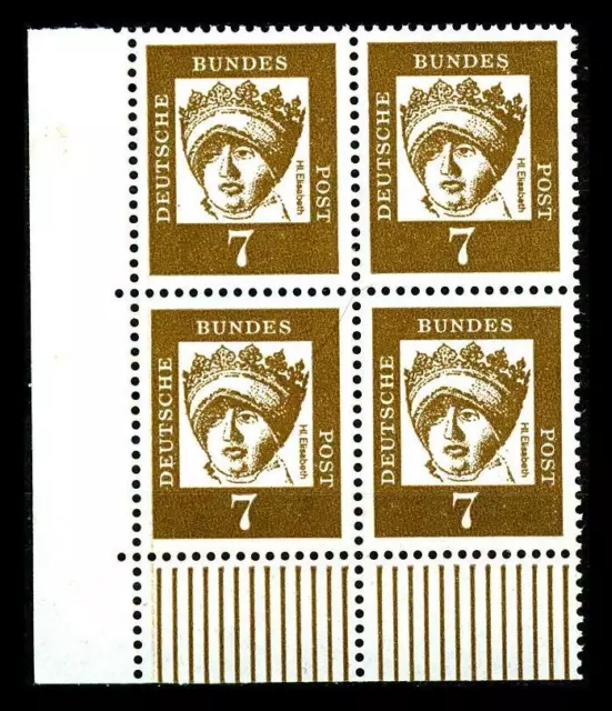 BUND bed. Deutsche (x)   7 Pf. (Mi. 348) **, Eckrand-Vierer u.l. postfrisch