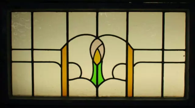 OLD ENGLISH LEADED STAINED GLASS WINDOW TRANSOM Abstract Floral 39" x 20.75" 2