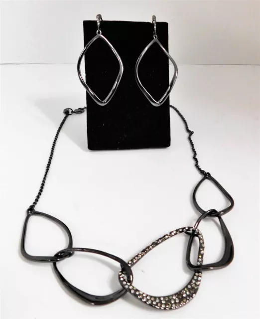 Alexis Bittar Dark Silver Jeweled Necklace and Earrings