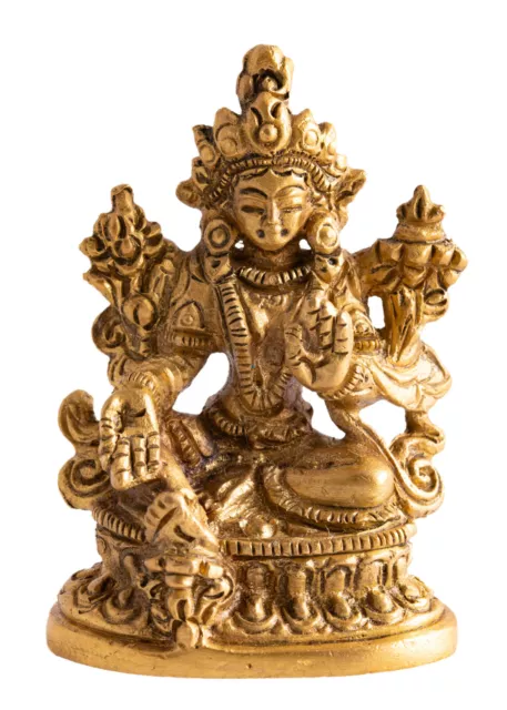 Grüne Tara Messing in Gold matt 6 cm 70 g Buddha Göttin Schutzpatron Altarfigur