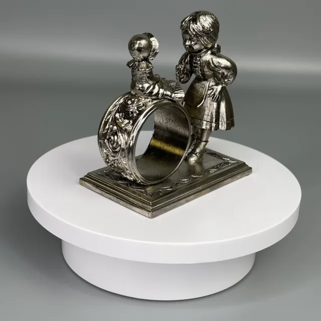 Lance 1979 Antique Silver Plate "Children at Play" Napkin Ring Complete Set 2