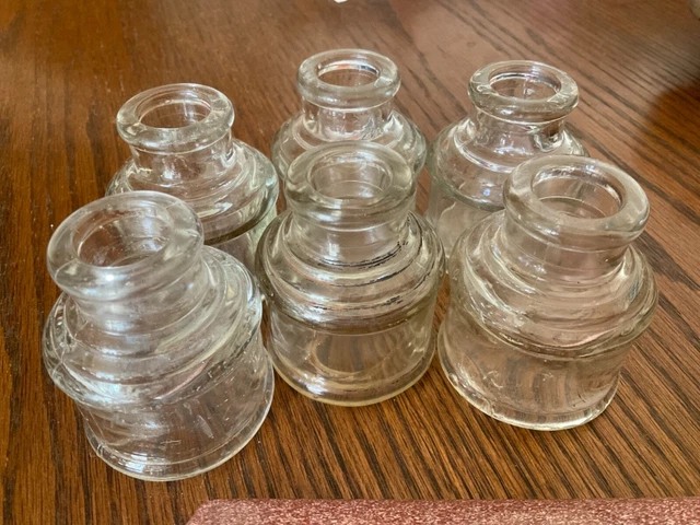 Collection Of 6 Stevens Old Glass Ink Bottles
