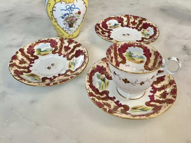 c1820 Antique English Regency Tea Cup & Saucer 19thC Porcelain Gilt Coalport