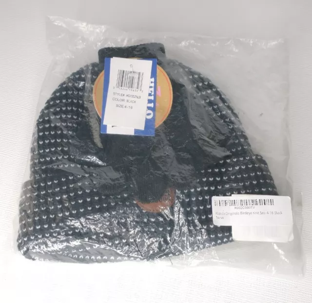 Nolan Originals Girl’s 4-16 Black Birdseye Patterned Knit And Gloves Set NWT