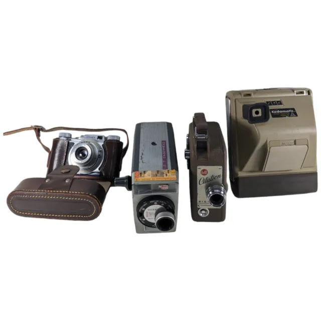Lote de 4 cámaras vintage: Kodamatic HS14-10, Brownie 8, Edinex Pronto, DeJur 8 mm