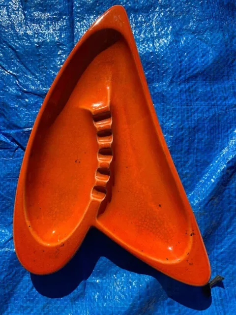 Royal Haeger Vintage Atomic Orange Footed Ashtray Boomerang #135 1950s