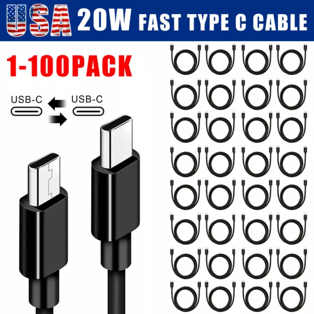 20W Type USB C Fast Charger Cable Cord 3FT 100X Wholesale Lot For iPhone Samsung