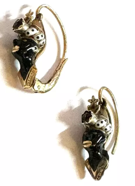 ANTIQUE BLACKAMOOR 14K Gold Rose Cut Garnet Enamel Earrings Venetian ...