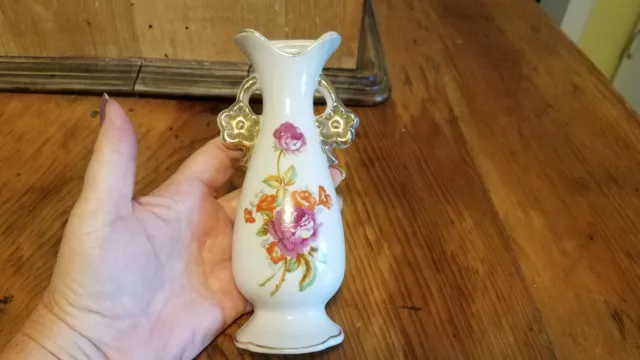 Vintage Urn Wall Pocket Rose with Gold Trim #W 87 Made in Japan