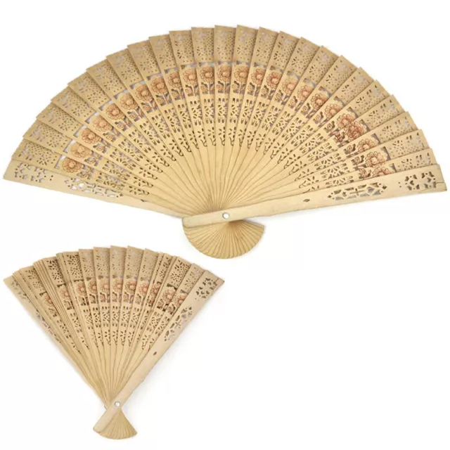 Ventilatore vintage pieghevole bambù originale in legno intagliato a mano sposa parte DO