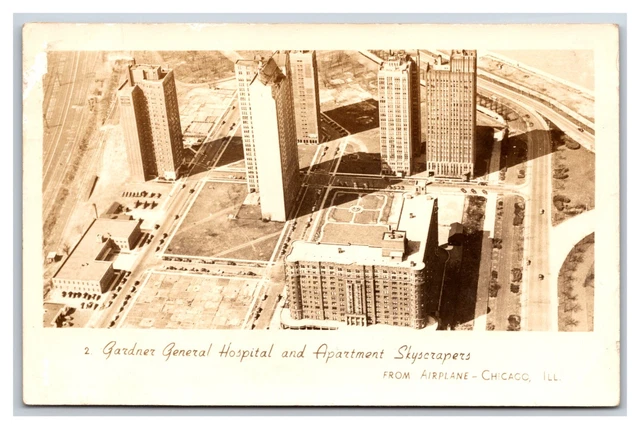 RPPC Gardner General Hospital Airplane View Chicago Illinois IL Postcard R18