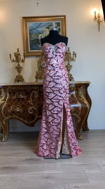 Red Carpet Formal High slit All over Sequins Lace up Long Evening prom dress