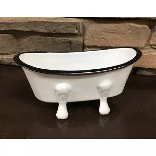 New Primitive Farmhouse BLACK WHITE CLAWFOOT VINTAGE BATH TUB SOAP DISH Holder