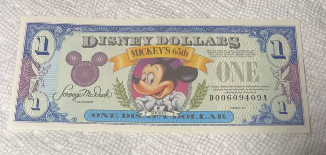 1993-DA Block. $1 Disney Dollar. Disney World. CU. From Original Pack. 1993-DA Block. $1 Disney Dollar. Disney World. CU. From Original Pack.
