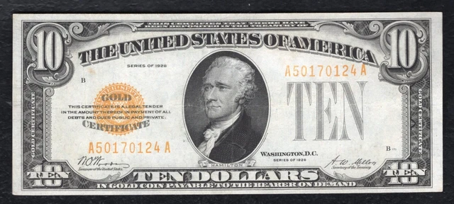 Fr. 2400 1928 $10 Ten Dollars Gold Certificate Currency Note Very Fine+