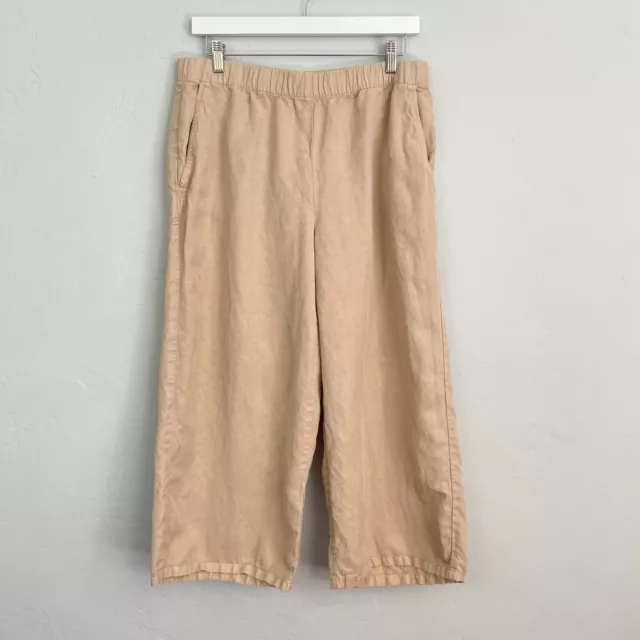 Eileen Fisher Crop Wide Leg Pants Women Size Medium Beige Pull On Lyocell Linen