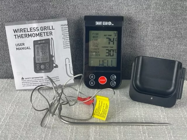 Smart Gear Wireless Grill Thermometer 100FT RANGE BUILT IN TIMER POCKET  CLIP BBQ