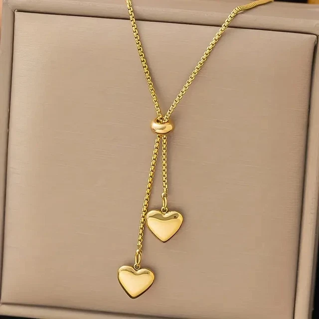 Collier Sautoir Double Y Doré - Bijou Femme En Acier Inoxydable, Neuf Avec Étiquettes