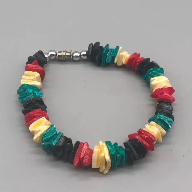 Rasta Puka Shell Bracelet Women Men Jamaica Red Black Yellow Green Chips 7"