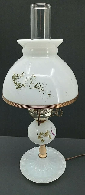 GWTW HURRICANE LAMP Table Light White Milk Glass RARE BASE Antique 19" Parlor