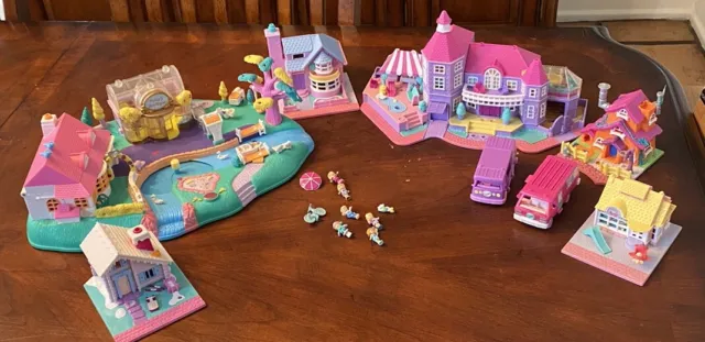 Lot 17 Piece 90's Vintage Bluebird Polly Pocket Dolls Play Sets Vans Accessories