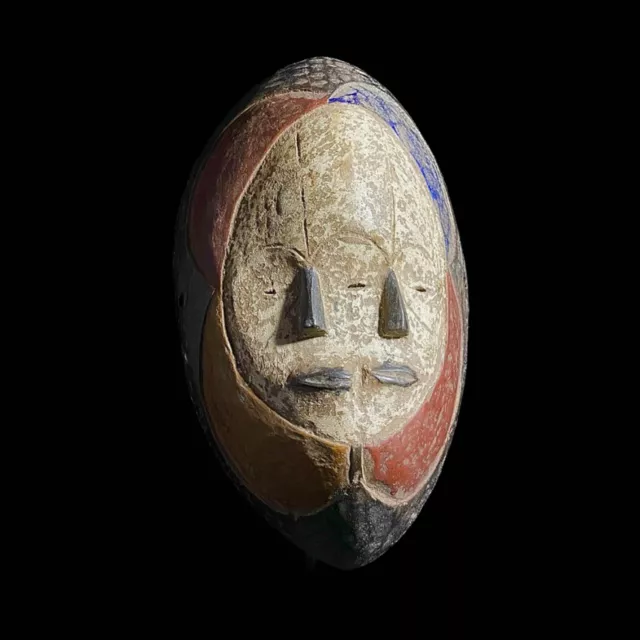 Lega Bwami Africa Tribal Face Mask Wood Hand Carved Vintage Wall Hanging-7159
