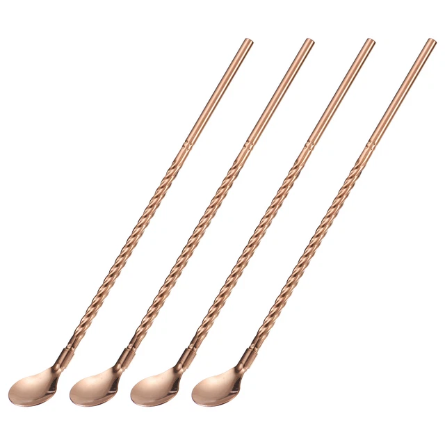 4Pcs 8.6" Stainless Steel Spoons Straws Reusable Twist Handle Spoon, Rose Gold