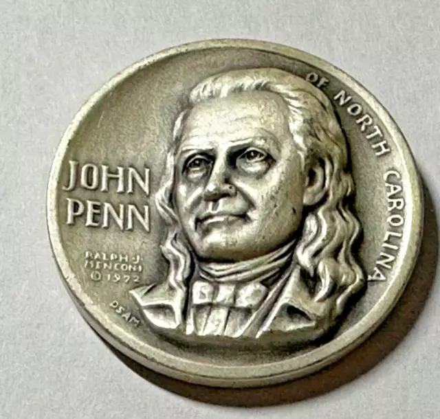 1972 Silver John Penn Of North Carolina Medallic Art Co N.y. Silver 999 Medal