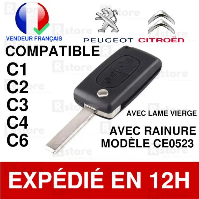 Coque Clé Citroen C3  Compatible Pour C1/C2/C3/C4/C5/C6 2 BOUTONS Modèle Ce0523