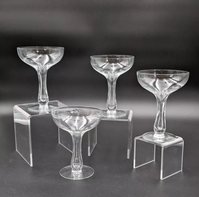 SET of 4 VINTAGE MCM Mid Century HOLLOW STEM COUPE BULBOUS CHAMPAGNE GLASSES