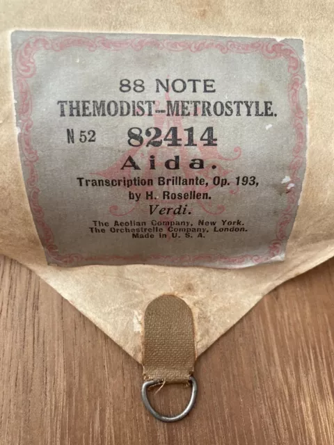 Vintage 88 Note Themodist Metrostyle Player Piano Roll #82414 Aida.