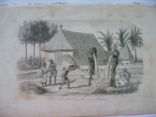 Orig.Litho 1862 Die lutherische Kapelle in Pudenur Indien Volkskunde