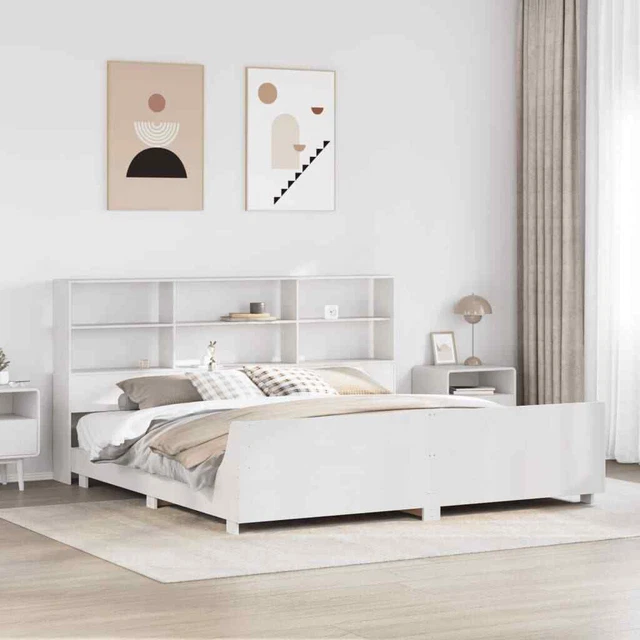 BED FRAME WITHOUT Mattress White 200x200 cm Solid Wood Pine £732.61