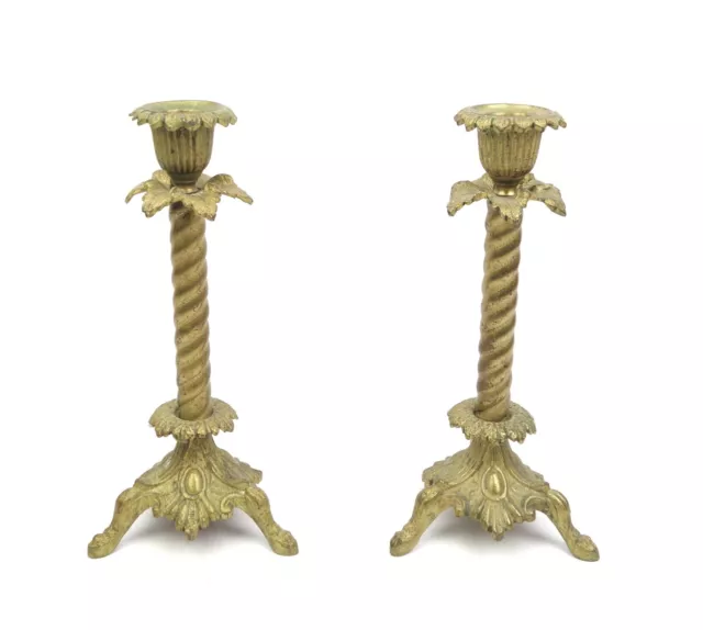 Vintage Antique Pair of Ornate Cast Brass Victorian Style Candlesticks 8" Tall