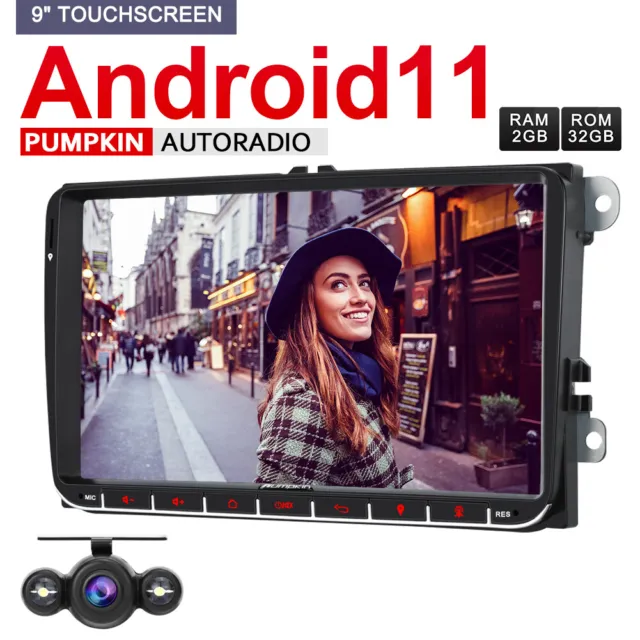 Pumpkin 9" Android 11 Autoradio GPS Navi DAB WiFi Für VW Golf 5 6 Passat+Kamera