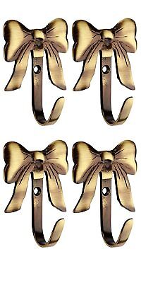 Set of 4 Handmade Brass Bow Cloth Key Wall Hook Coat Hanger Holder