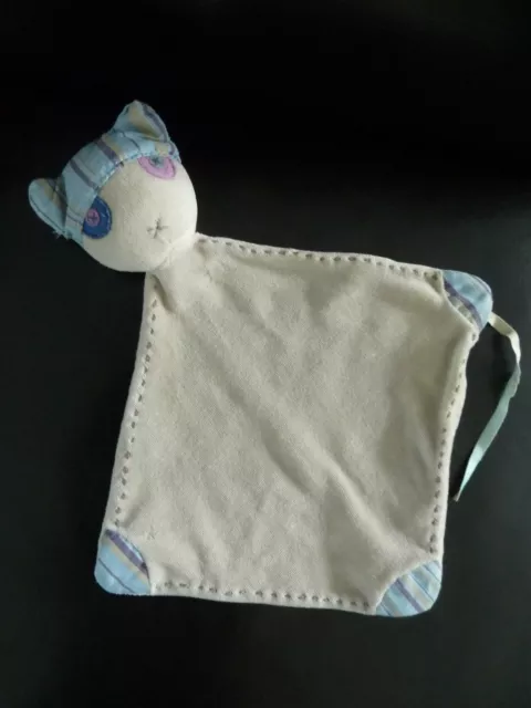 A5. DOUDOU PLAT OBAIBI OKAIDI OURS CHAT PIRATE gris bonnet bleu rayé BE