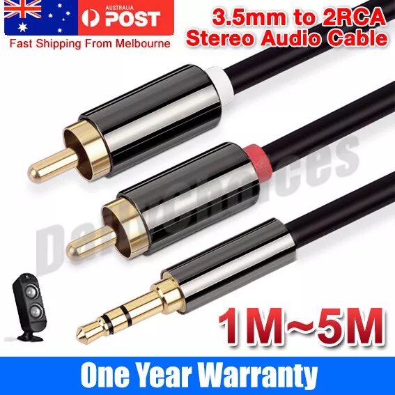 3.5mm Male To 2 RCA Aux Auxiliary Stereo Audio Adapter Gold Plated