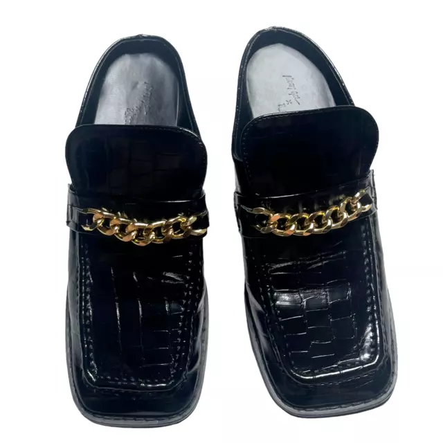 Nasty Gal x Z_Code_Z Square Toe Slip On Faux Leather Chain Mules Black, Size 6