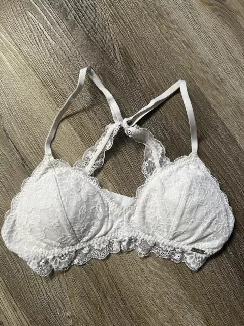 GILLY HICKS HOLLISTER natural white halter lace lacy triangle