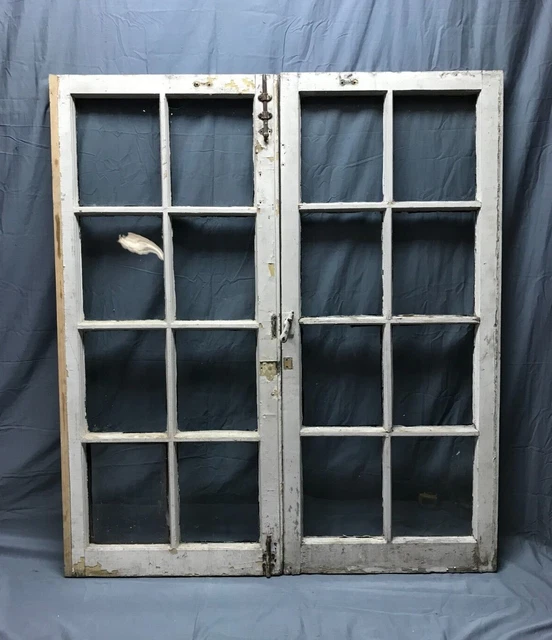 Pair Shabby Antique Chic 8 Lite Casement Windows Doors White VTG 21x48 1044-22B