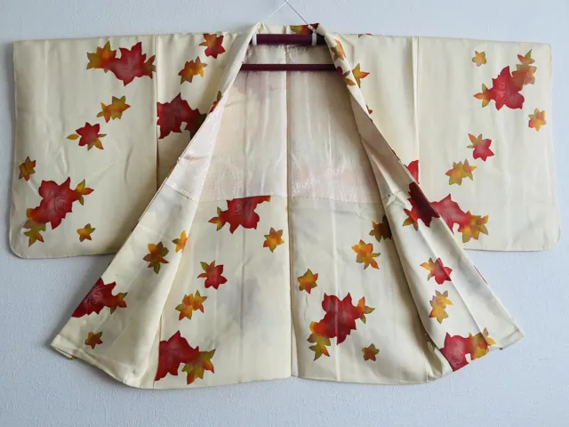 Vintage Kimono Haori Jacket Japanese Silk - White/Red Roses - Goun