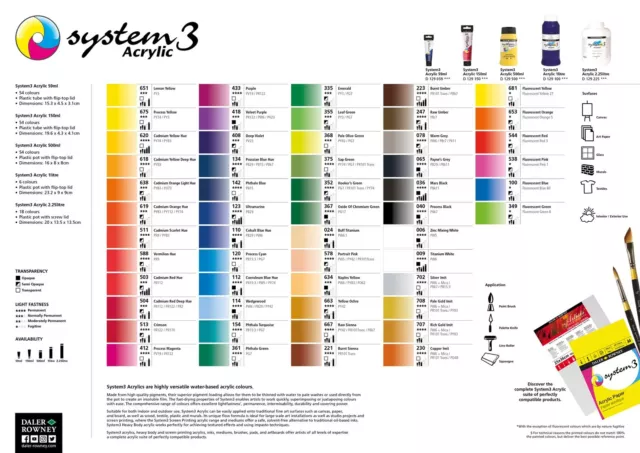 Daler Rowney System 3 Acrylfarbe 150ml - alle einzelnen Farben
