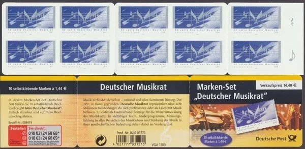 Deutschland (BRD), Michel Nr. MH 54 a I, 2380, Musikrat, postfrisch - 609594