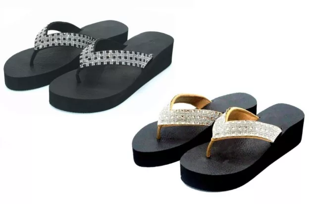 Women' s Rhinestone Sandals Flip Flop Thong 6 7 8 9 10 11 Rose Gold Black Silver