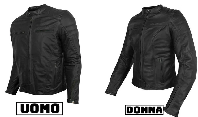 Giacca Moto Pelle Scooter Cafe Racer,Naked da Uomo e Donna Vintage Custom Nero