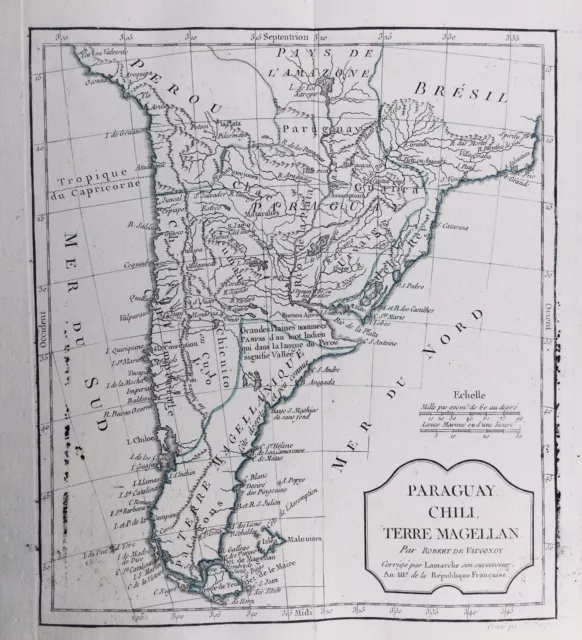 Amérique Latine en 1795 Chili Paraguay Argentine Pérou Rare Carte Ancienne