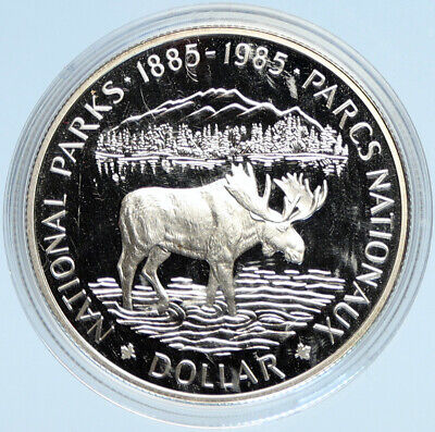 1985 CANADA UK Queen Elizabeth II National Parks MOOSE Proof SILVER Coin i98206