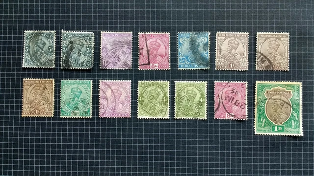 India 1911 - 1926 King George V  Used Hinged Stamp X 14